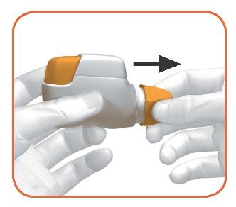 2). Hold with the orange button facing straight up. DO NOT TILT.