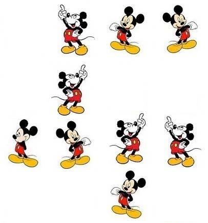 There were four distracters of Mickey Mouse with a pointing finger and four distracters of Mickey Mouse with a