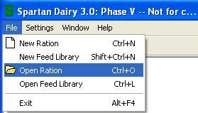 To open an existing ration file, you can press the file folder button, press Ctrl-O, or use the main menu to select File > Open Ration.
