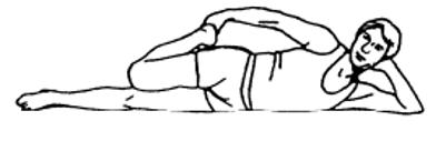 Back Pain 6. Press-Up: Press upper body upward into the position shown. Keep your hips in contact with the floor. Keep the lower back and buttocks relaxed.