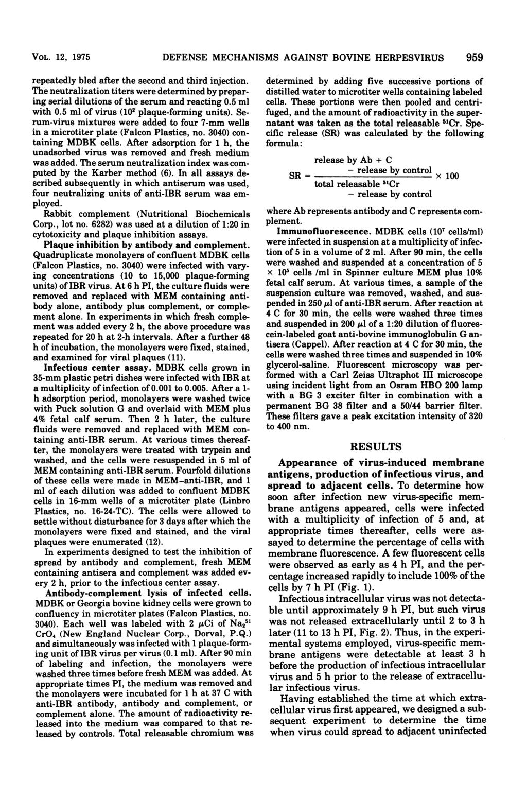 VOL. 12, 1975 DEFENSE MECHANISMS AGAINST BOVINE HERPESVIRUS 959 repeatedly bled after the second and third injection.