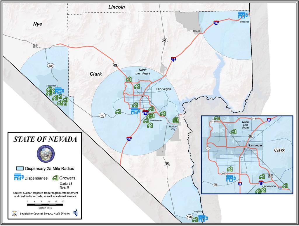 Medical Marijuana Program Appendix D (continued) Cardholders Not Meeting 25-Mile Qualification to Grow Southern Nevada Note: The map shows the 21 cardholders the Program should not have approved to