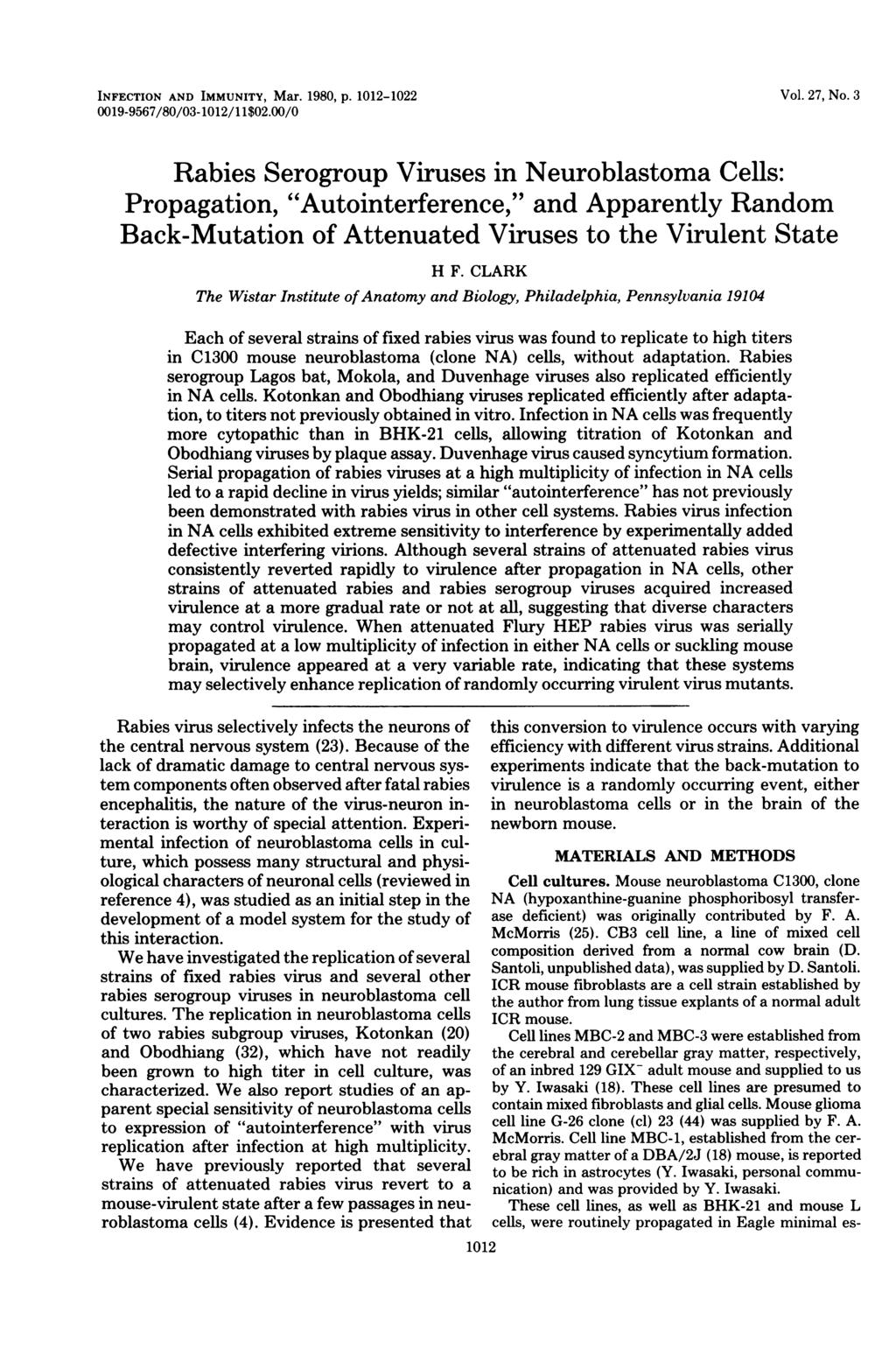 INFECTION AND IMMUNITY, Mar. 1980, p. 101-10 Vol. 7, No. 3 0019-9567/80/03-101/11$0.