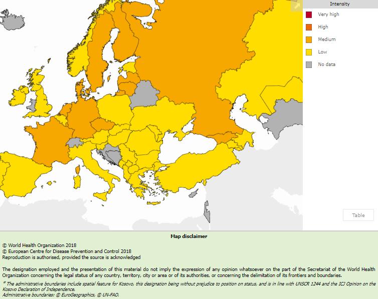 Maps of qualitative indicators in the European Region