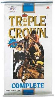 Triple Crown Complete features a beet pulp-based formula that provides 12% protein, 12% fat, and all