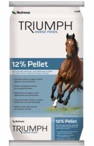 Pellet Textured Sweet Triumph 12% Pelleted Horse Feed is designed to be fed to mares, breeding, maintenance, and performance