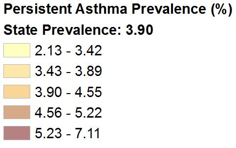 Asthma Among Medicaid Enrollees Persistent Asthma Prevalence by County Among Medicaid enrollees, residents in counties in the southeastern