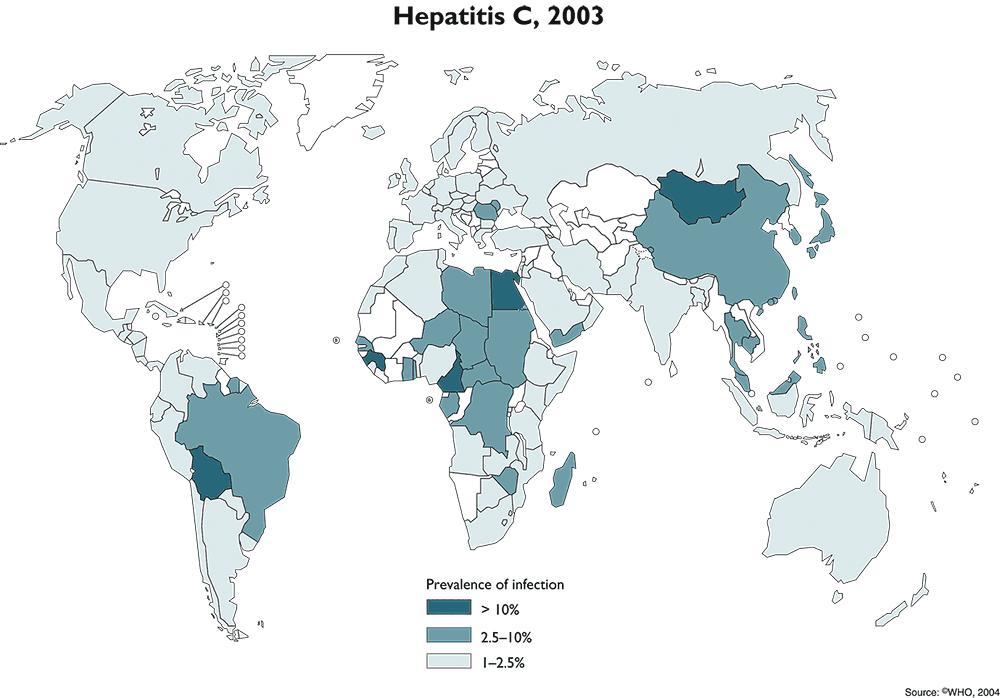 Hepatitis C estimated prevalence WHO Region Total Population (Millions) Hepatitis C prevalence Rate % Infected Population (Millions) Africa 602 5.3 31.