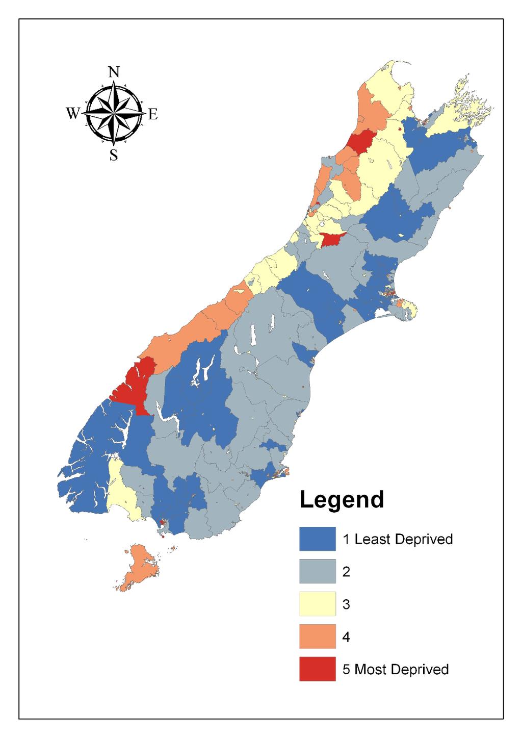 Population Demography Figure 4: Distribution of deprivation in the South Island by Census Area Unit (26 Census) 3.