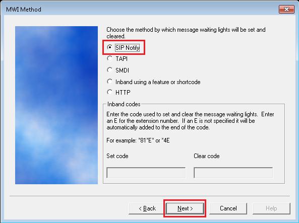 For MWI Method, verify the parameter SIP Notify (Default value) is