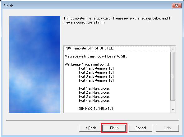 10. Review the setup wizard settings, then click on the Finish button to save the configuration and
