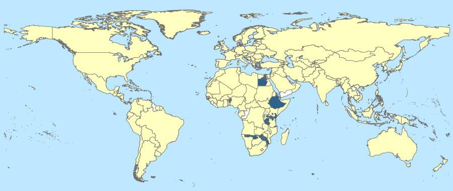 Reported distribution of FMD in 2016 and early 2017, serotype SAT 2 11 countries (data based on reports received up to