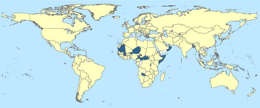 Reported distribution of FMD in 2016 and early 2017, serotype not specified 18 countries (data based on reports received up