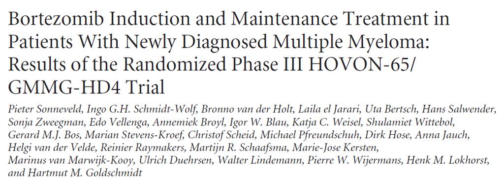 Bortezomib Maintenance Post-ASCT: HOVON-65/GMMG-HD4 Bortezomib has also been evaluated as a post-transplant maintenance option.