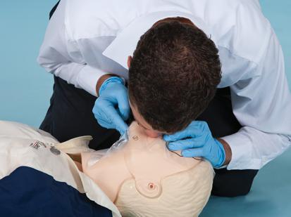 Pinch the nose shut then make a complete seal over the person s mouth. Blow in for about 1 second to make the chest clearly rise. Give rescue breaths, one after the other.