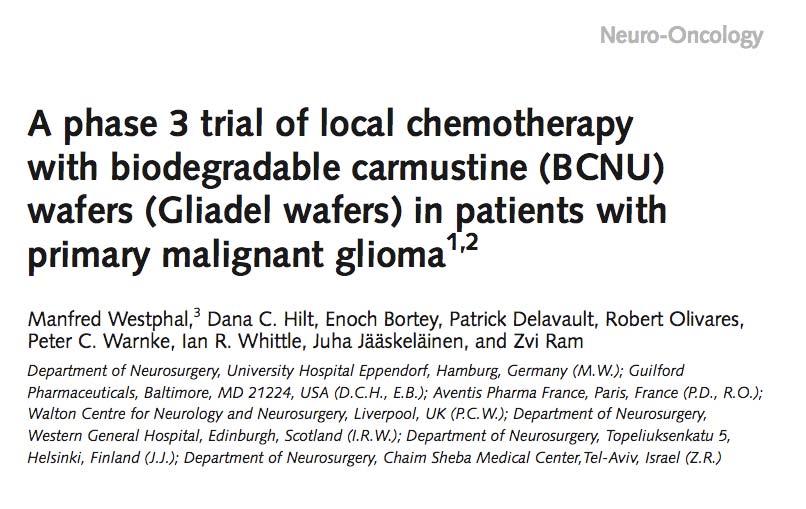 Local Chemotherapy Gliadel Biodegradable 1,3 bis(2 chloroethyl) 1 nitrosourea (BCNU) wafer
