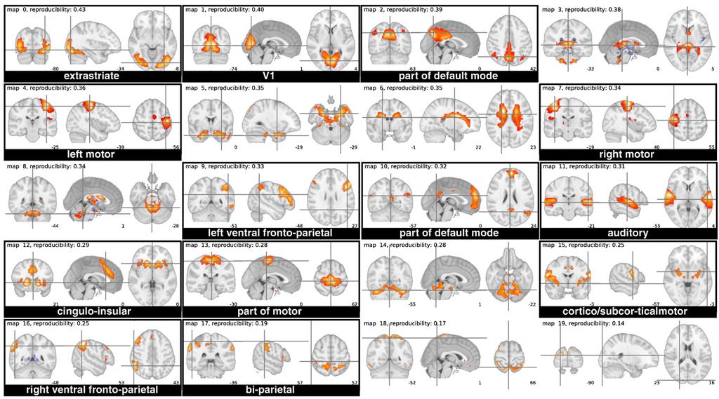 296 G. Varoquaux et al. / NeuroImage 51 (2010) 288 299 Fig. 3. The 20 ICA maps extracted by CanICA on the functional localizer dataset (radiologic convention). as applying nested fixed-effects model.