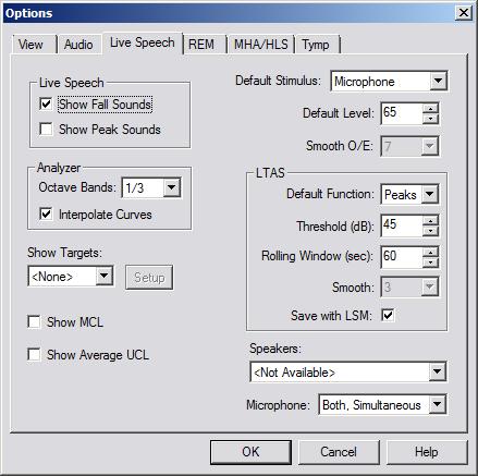 menu as shown below. The software allows you to set several default options as described below.