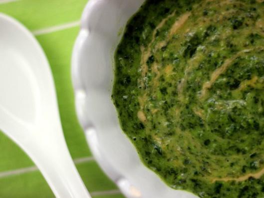 ¼ onion, chopped ¼ cup frozen peas ¼ cup dried wakame 2 cups chopped kale, chard, or collards 1 T. miso ¼ lemon, juiced 1 tsp.