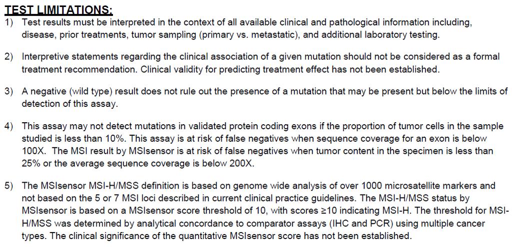 Test Report Use OncoKB database for clinical evidence curation. Report variants under two categories, based on cancer-specific levels of clinical evidence.