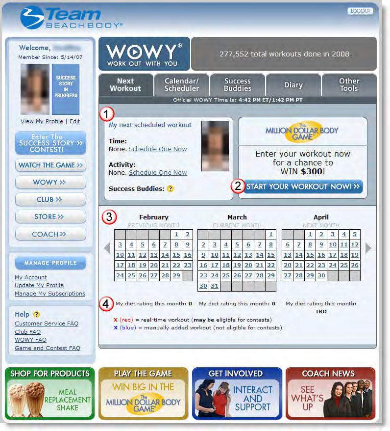 MY WOWY - NEXT WORKOUT TAB Planning Summary The first thing you ll see inside WOWY is a summary of your next scheduled workout, located under the Next Workout tab.