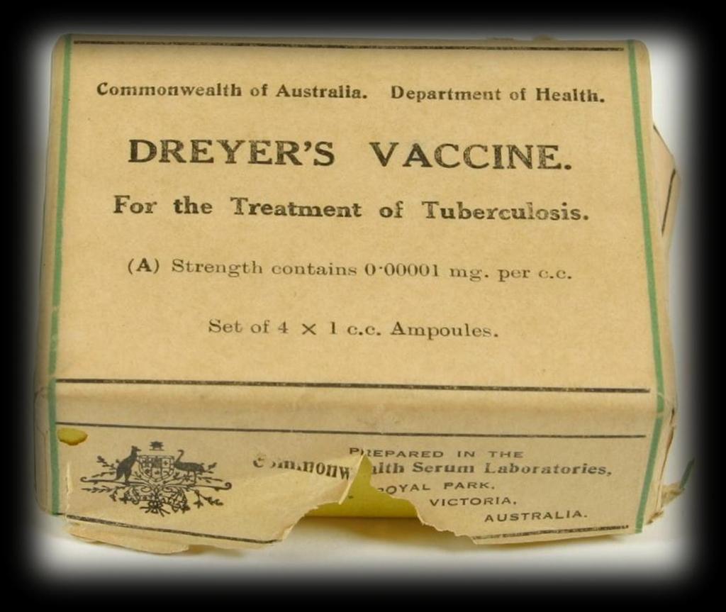 Box of defatted tuberculin vaccine of Georges Dreyer (1924) sold by CSL.