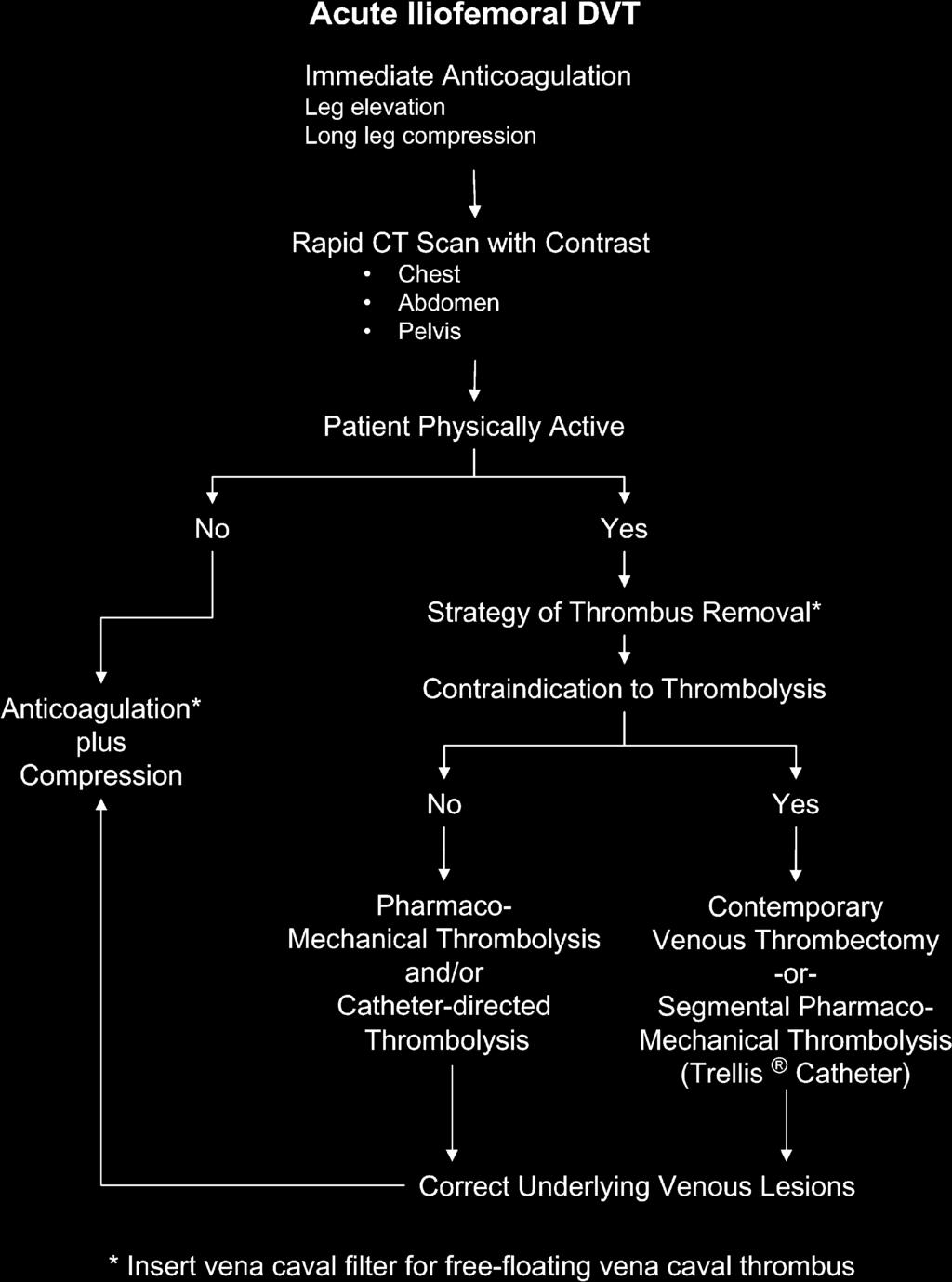 358 A. J. Comerota and D. Paolini Fig. 3. Algorithm illustrating the general treatment strategy for patients with iliofemoral DVT.