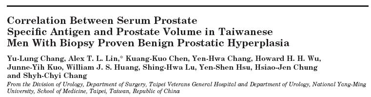 PSA and Prostate Volume ; Chinese Taipei Chang et al, J Urol 2006 Caucasian Taiwanese Caucasian Prostate Volume