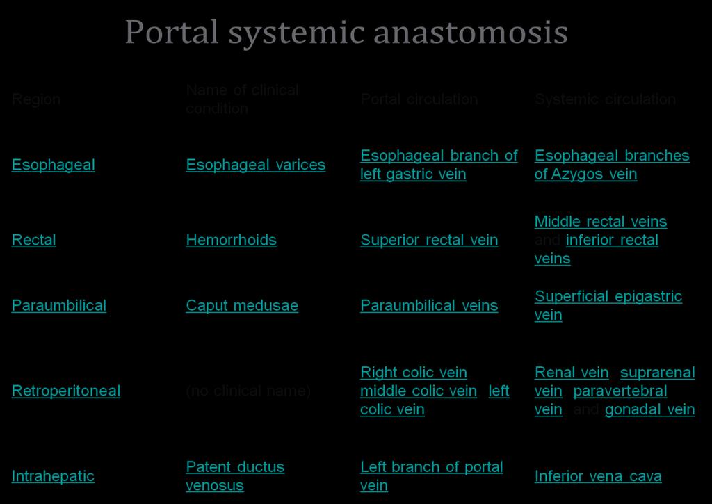 A porta caval anastomosis (also known as portal systemic anastomosis or portal caval system) is a specific type of anastomosis that occurs between the veins of portal circulation
