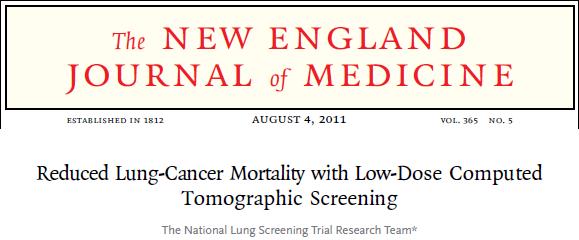 Lung Cancer Screening National Lung Screening Trial (NLST) 20% fewer lung cancer deaths among 53,000 par<cipants screened with low-