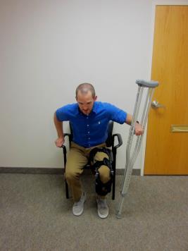 Standing Up: 1. Sct frward in the chair t make it easier t stand. 2. Hld bth crutches in ne hand, n the side f yur surgical/injured leg. 3.