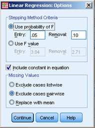 In the Missing Values section, click on Exclude cases pairwise. Click on Continue. Figure 6.