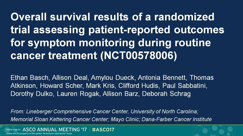 Overall survival results of a randomized trial assessing patient-reported outcomes for symptom monitoring during