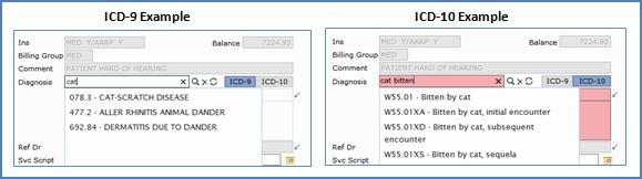 CompuGroup Medical US 3 You can type in either of the Diagnosis code boxes (ICD-9 or ICD-10) and the diagnosis results will auto-fill in a window beneath the Diagnosis code box.
