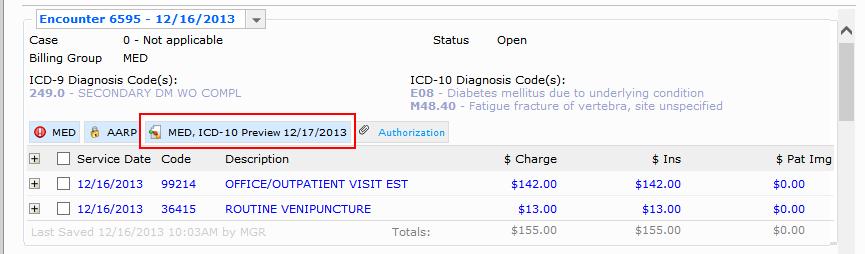 You can use the ICD-10 Preview Encounter Action to preview the 'practice claim' in Encounter View.