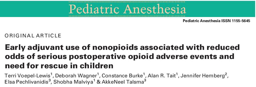 Compared 25 children with opiate ADEs and 98 procedure-matched children without ADEs: respiratory depression, oversedation Rescue: naloxone or rapid response
