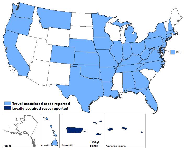 Zika Virus in the United States, 30 March 2016 US States 312 travel-associated cases 27 pregnant women 6 sexually