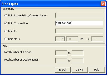 You can filter search results by specifying Total No of Carbons and Total No of Double Bond. 4.