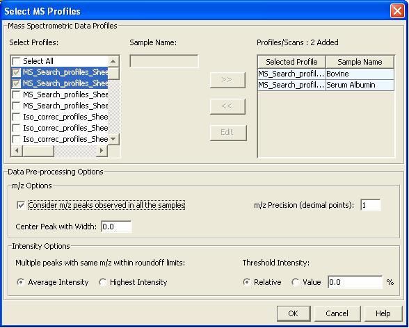 SimLipid 3.5 49 2. Select MS Profile dialog launches.