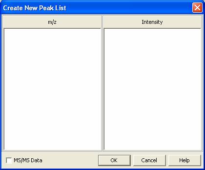 SimLipid 3.5 3 Create New Peak List SimLipid enables entering of m/z values and intensity manually. 1. Choose File>New> New Peak List or click from the tool bar. 2.