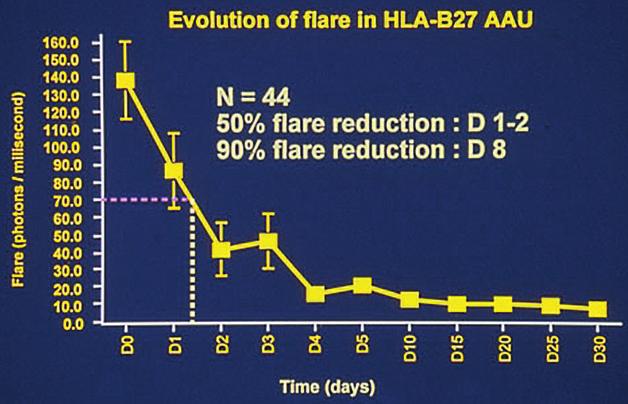 Anterior Non-granulomatous Uveitis: Differential Diagnosis 9 Fig. 13 Graph indicating mean evolution curve of HLA-B27 uveitis treated in a standard fashion Fig.