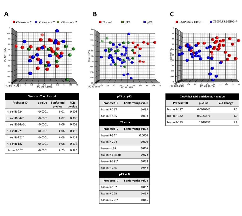 Supplementary Figures Supplementary Figure 1. Principal component analysis (PCA) of mirna profile according to clinicopathological parameters. A) mirna profile and Gleason scores.