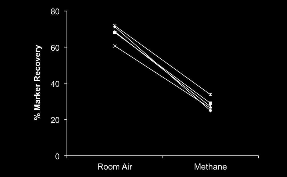 Methane Slows Intestinal Transit n=5, p<0.