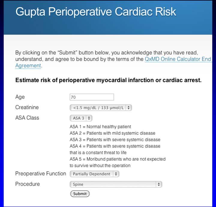 NSQIP Cardiac Risk Calculator 70-y.o. with h/o CAD, now undergoing cervical spine surgery.