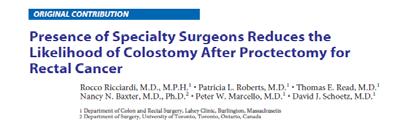 Colostomy Rates Source Year(s) n Country Tumor distance from anal verge Norwegian Rectal 1993 1999 2136 Norway <12 cm 38% Cancer Project Dutch Trial 1996 1999 1805 Netherlands/Sweden <15 cm 32% MRC