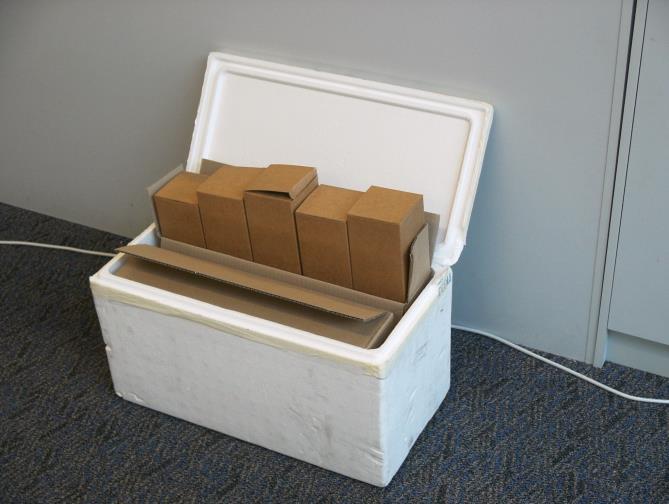 In Australia 2-litre bags of pupae are placed in a cardboard carton, with ten of these cartons in a Styrofoam box (Figure 2.2b).