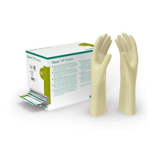Surgical and protective gloves Natural Rubber Latex powdered Anatomically shaped sterile Vasco OP Protect surgical gloves according MDD 93/42/EEC, EN 455 made from natural rubber latex lightly
