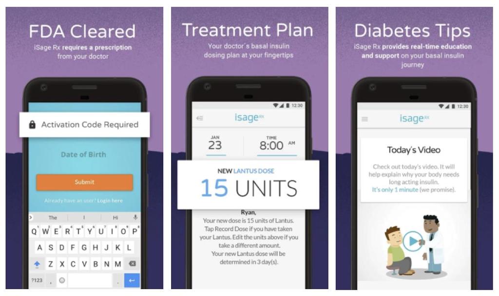 ISAGE RX FDA cleared application to adjust basal insulin in T2D- provider picks adjustment algorithm Individual can program reminders for dosing, testing, health events