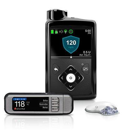 MEDTRONIC 670G HYBRID INSULIN PUMP 1 st hybrid closed loop system Self adjusts basal insulin to target glucose levels Suspend