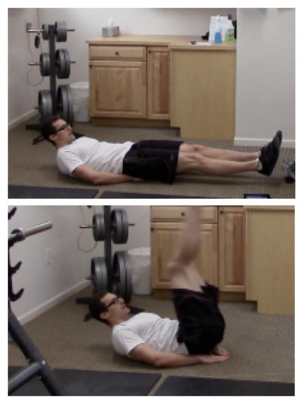 Leg Raises 1. Start on your back with your hands placed underneath your lower back and abs braced. 2.